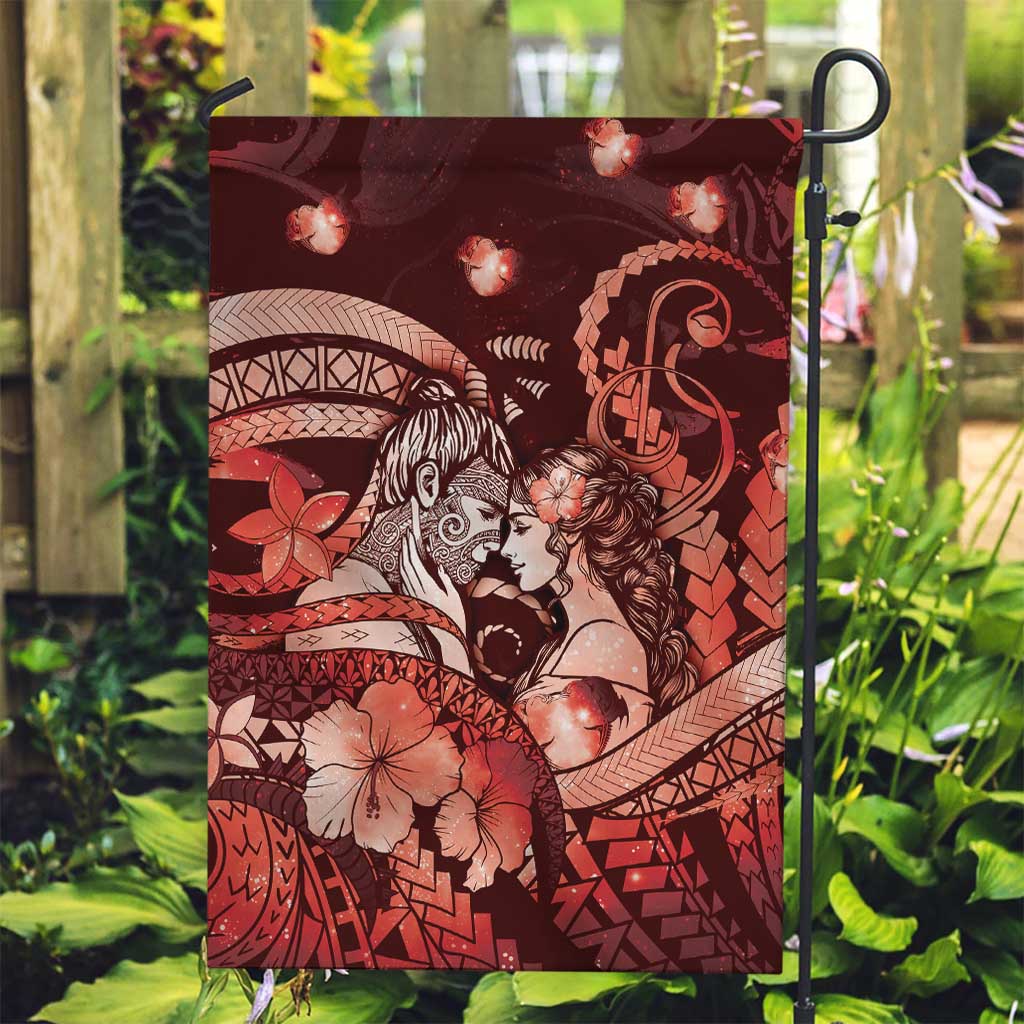 Maori Romantic Valentine Garden Flag The Hongi Kiss Red Galaxy DT05 Garden Flag Red - Polynesian Pride