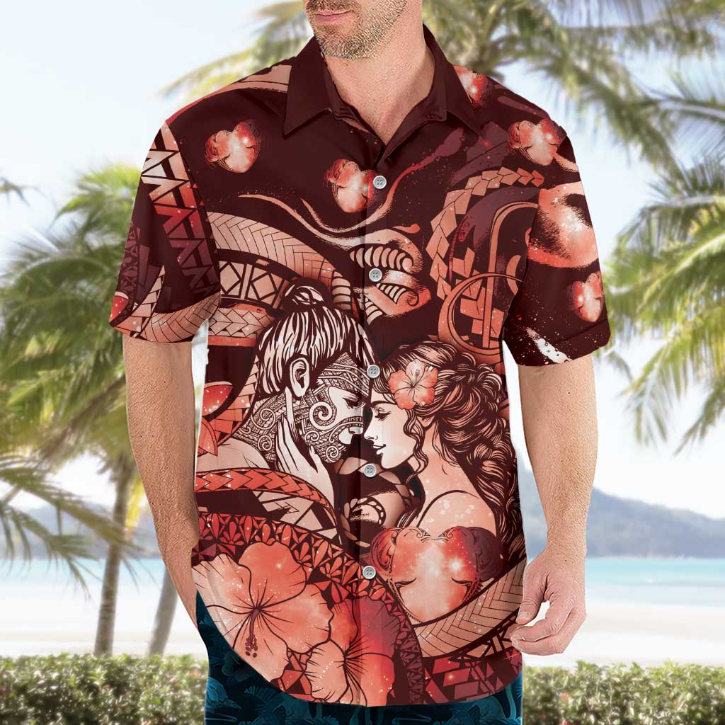 Personalised Maori Romantic Valentine Hawaiian Shirt The Hongi Kiss Red Galaxy