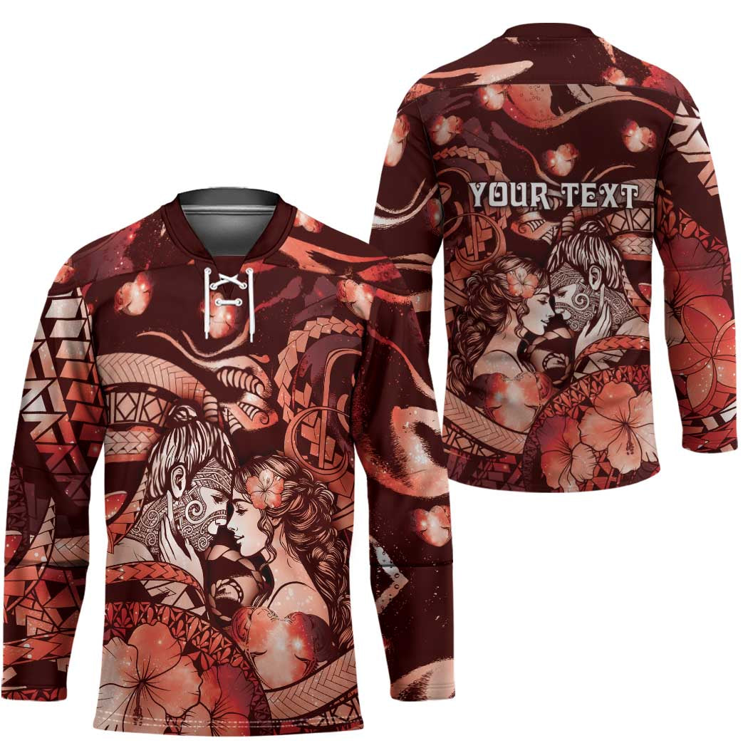 Personalised Maori Romantic Valentine Hockey Jersey The Hongi Kiss Red Galaxy DT05 - Polynesian Pride