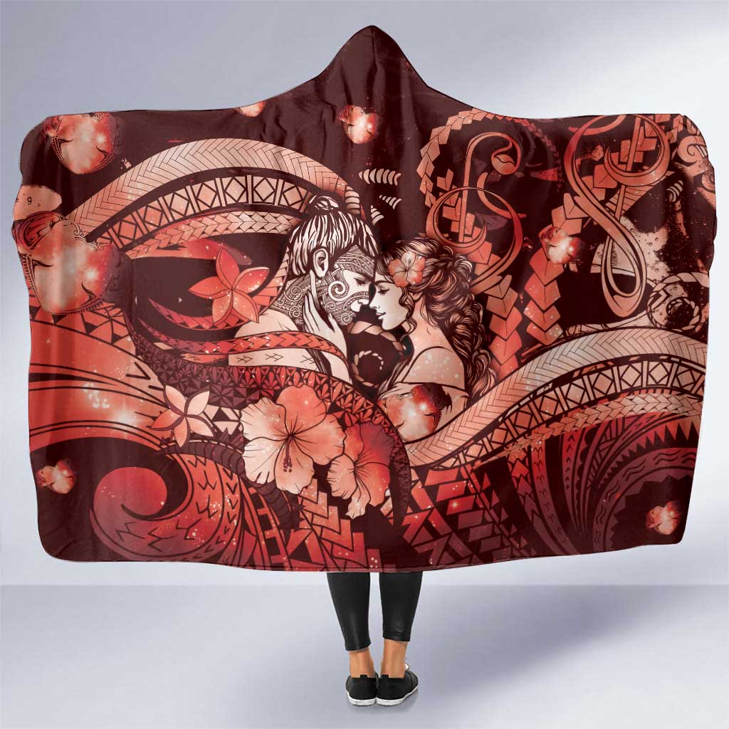 Maori Romantic Valentine Hooded Blanket The Hongi Kiss Red Galaxy DT05 One Size Red - Polynesian Pride