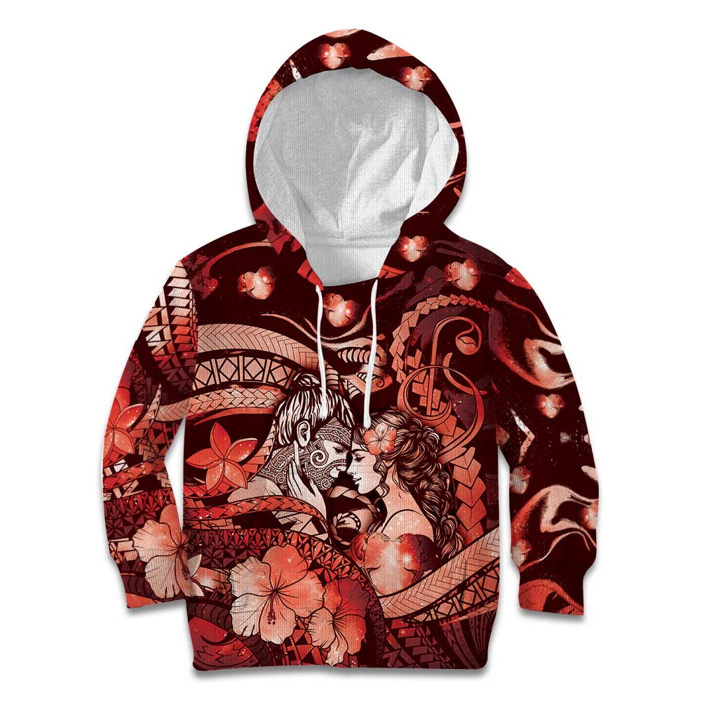 Personalised Maori Romantic Valentine Kid Hoodie The Hongi Kiss Red Galaxy DT05 Hoodie Red - Polynesian Pride