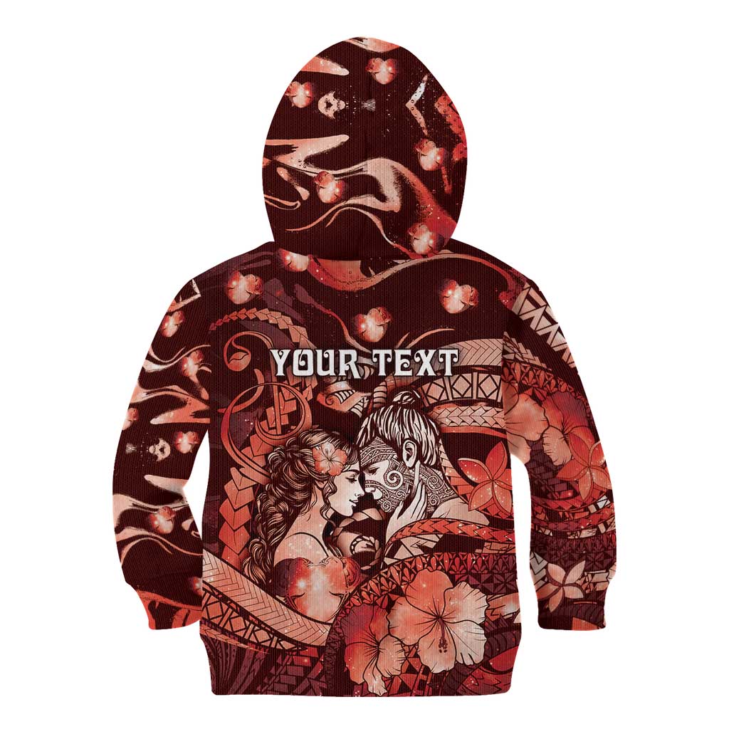 Personalised Maori Romantic Valentine Kid Hoodie The Hongi Kiss Red Galaxy DT05 - Polynesian Pride
