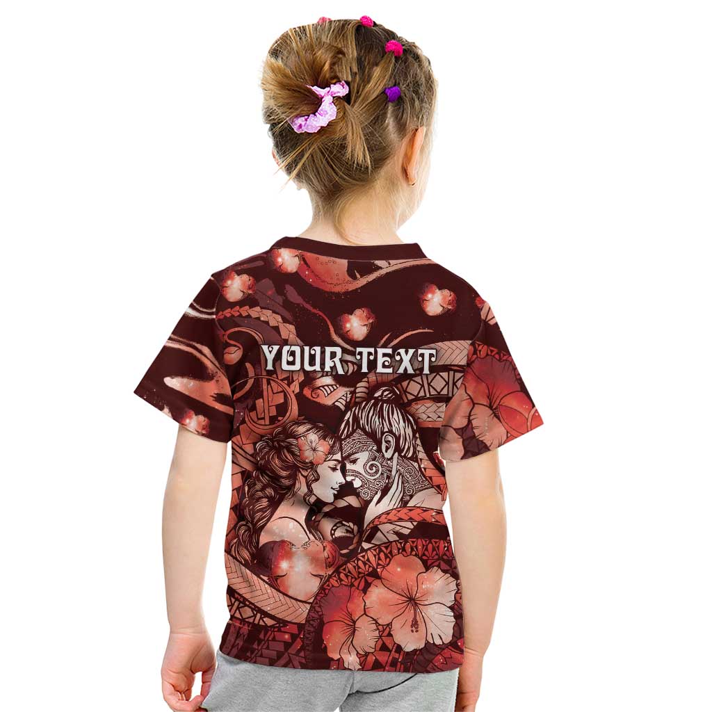 Personalised Maori Romantic Valentine Kid T Shirt The Hongi Kiss Red Galaxy DT05 - Polynesian Pride