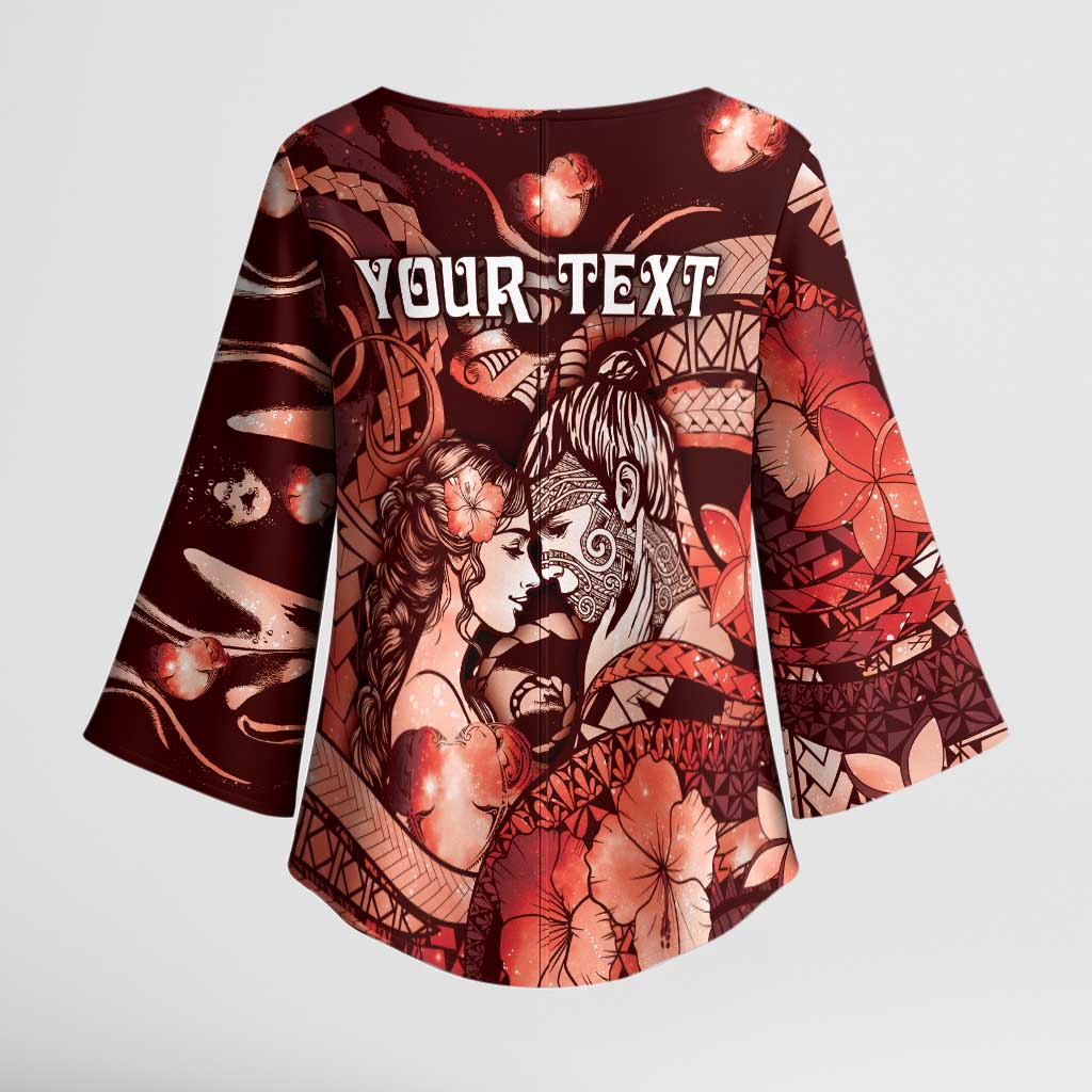 Personalised Maori Romantic Valentine Kimono Sleeve Blouse The Hongi Kiss Red Galaxy