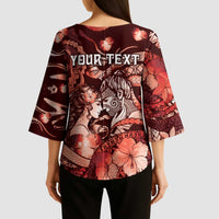 Personalised Maori Romantic Valentine Kimono Sleeve Blouse The Hongi Kiss Red Galaxy
