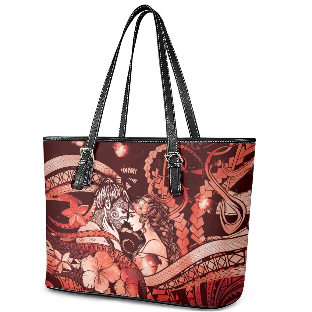 Maori Romantic Valentine Leather Tote Bag The Hongi Kiss Red Galaxy DT05 - Polynesian Pride
