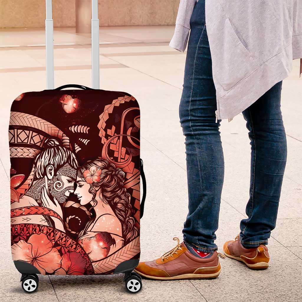 Maori Romantic Valentine Luggage Cover The Hongi Kiss Red Galaxy DT05 Red - Polynesian Pride