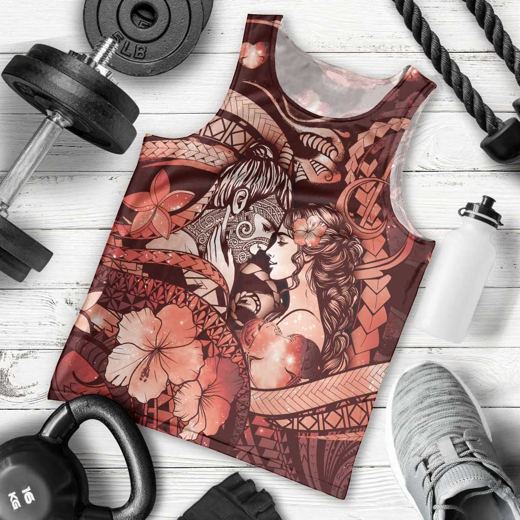 Personalised Maori Romantic Valentine Men Tank Top The Hongi Kiss Red Galaxy DT05 - Polynesian Pride