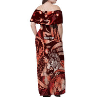 Personalised Maori Romantic Valentine Off Shoulder Maxi Dress The Hongi Kiss Red Galaxy DT05 - Polynesian Pride