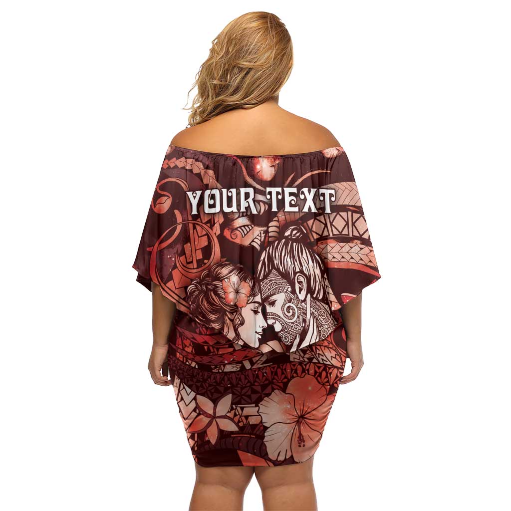 Personalised Maori Romantic Valentine Off Shoulder Short Dress The Hongi Kiss Red Galaxy DT05 - Polynesian Pride