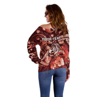 Personalised Maori Romantic Valentine Off Shoulder Sweater The Hongi Kiss Red Galaxy DT05 - Polynesian Pride