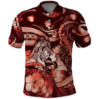 Personalised Maori Romantic Valentine Polo Shirt The Hongi Kiss Red Galaxy DT05 Red - Polynesian Pride