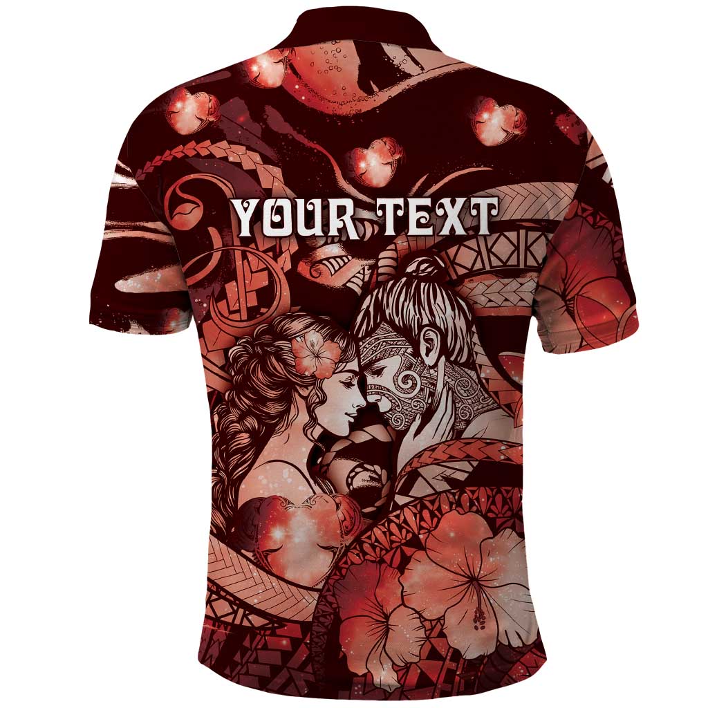 Personalised Maori Romantic Valentine Polo Shirt The Hongi Kiss Red Galaxy DT05 - Polynesian Pride