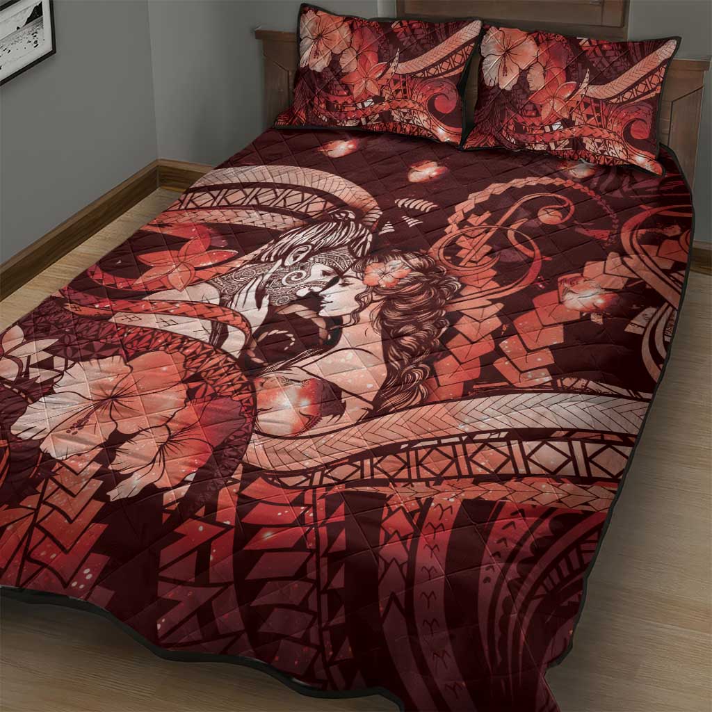 Maori Romantic Valentine Quilt Bed Set The Hongi Kiss Red Galaxy