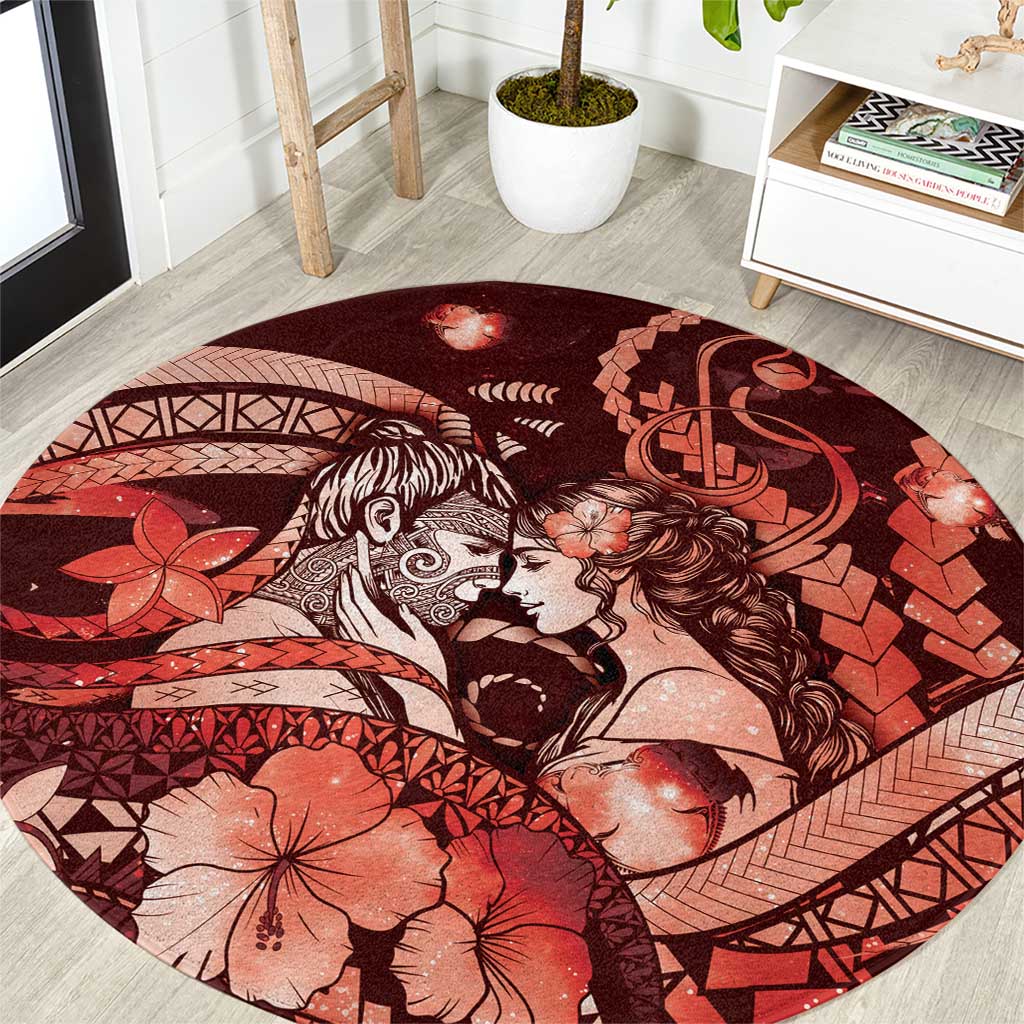 Maori Romantic Valentine Round Carpet The Hongi Kiss Red Galaxy DT05 Red - Polynesian Pride