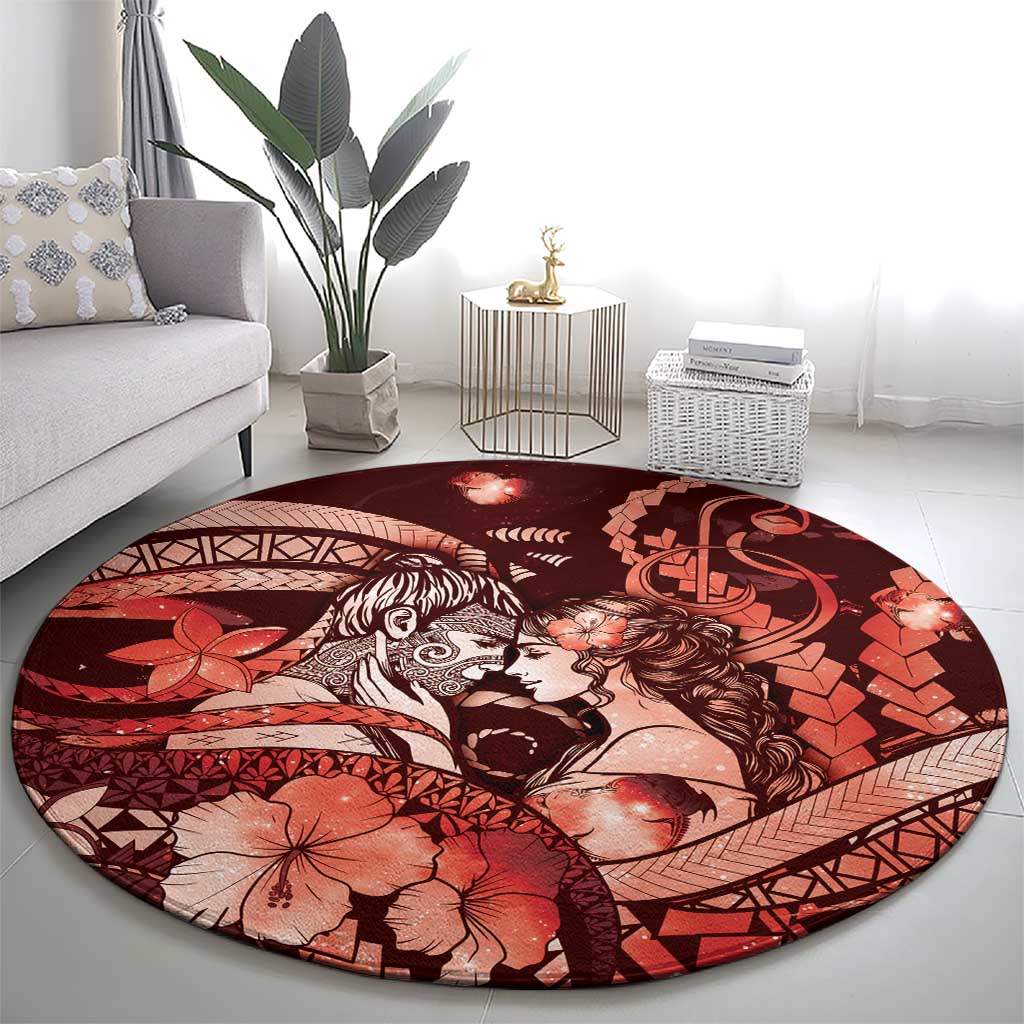 Maori Romantic Valentine Round Carpet The Hongi Kiss Red Galaxy DT05 - Polynesian Pride
