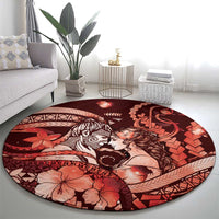 Maori Romantic Valentine Round Carpet The Hongi Kiss Red Galaxy DT05 - Polynesian Pride
