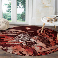 Maori Romantic Valentine Round Carpet The Hongi Kiss Red Galaxy DT05 - Polynesian Pride