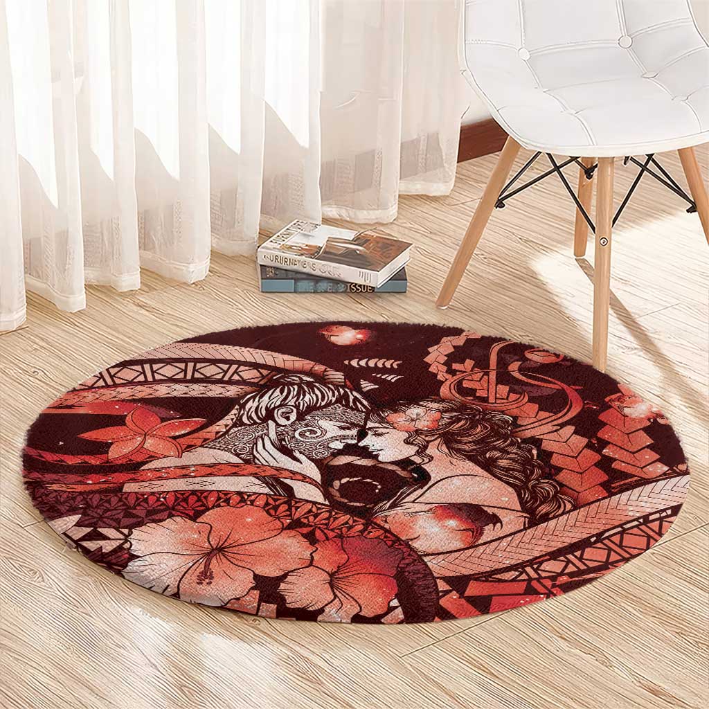 Maori Romantic Valentine Round Carpet The Hongi Kiss Red Galaxy DT05 - Polynesian Pride
