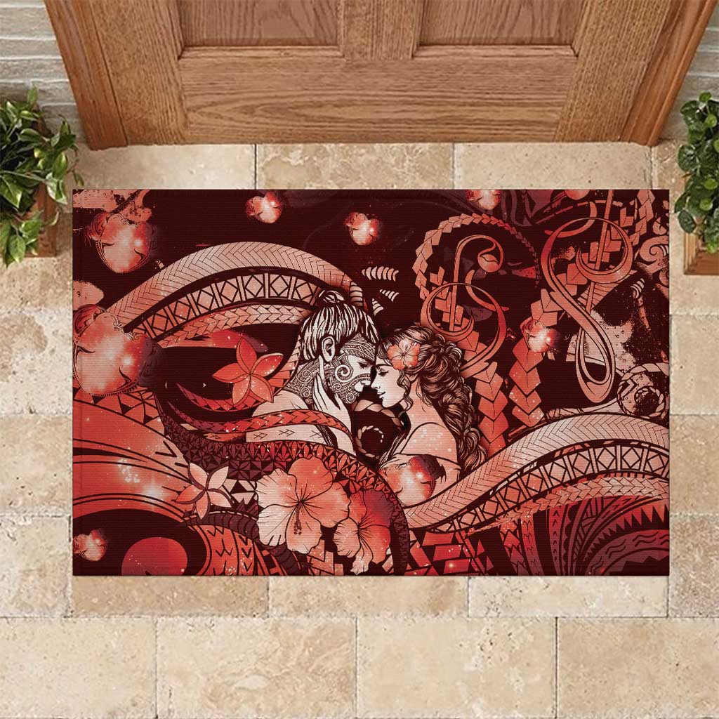 Maori Romantic Valentine Rubber Doormat The Hongi Kiss Red Galaxy DT05 Red - Polynesian Pride
