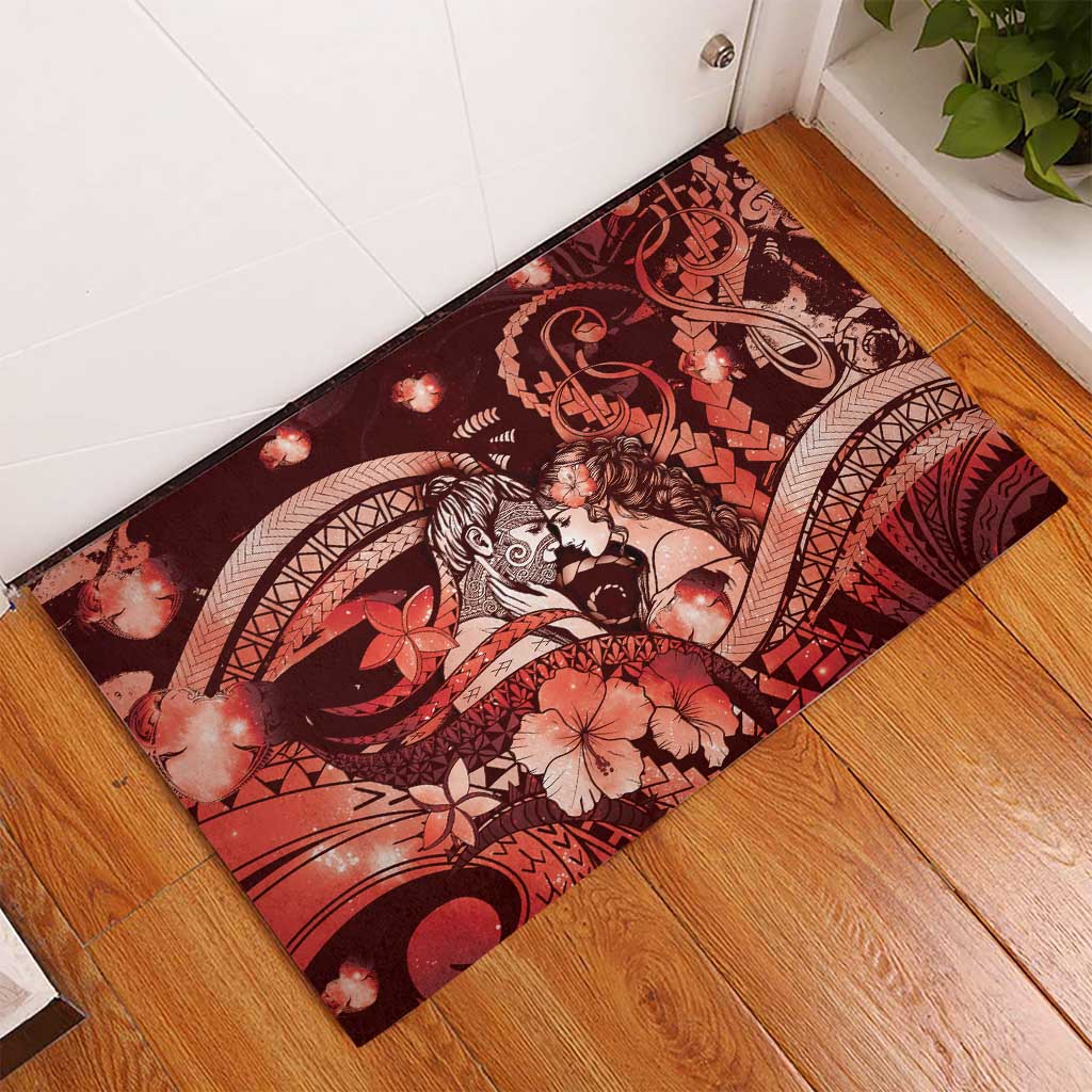 Maori Romantic Valentine Rubber Doormat The Hongi Kiss Red Galaxy DT05 - Polynesian Pride