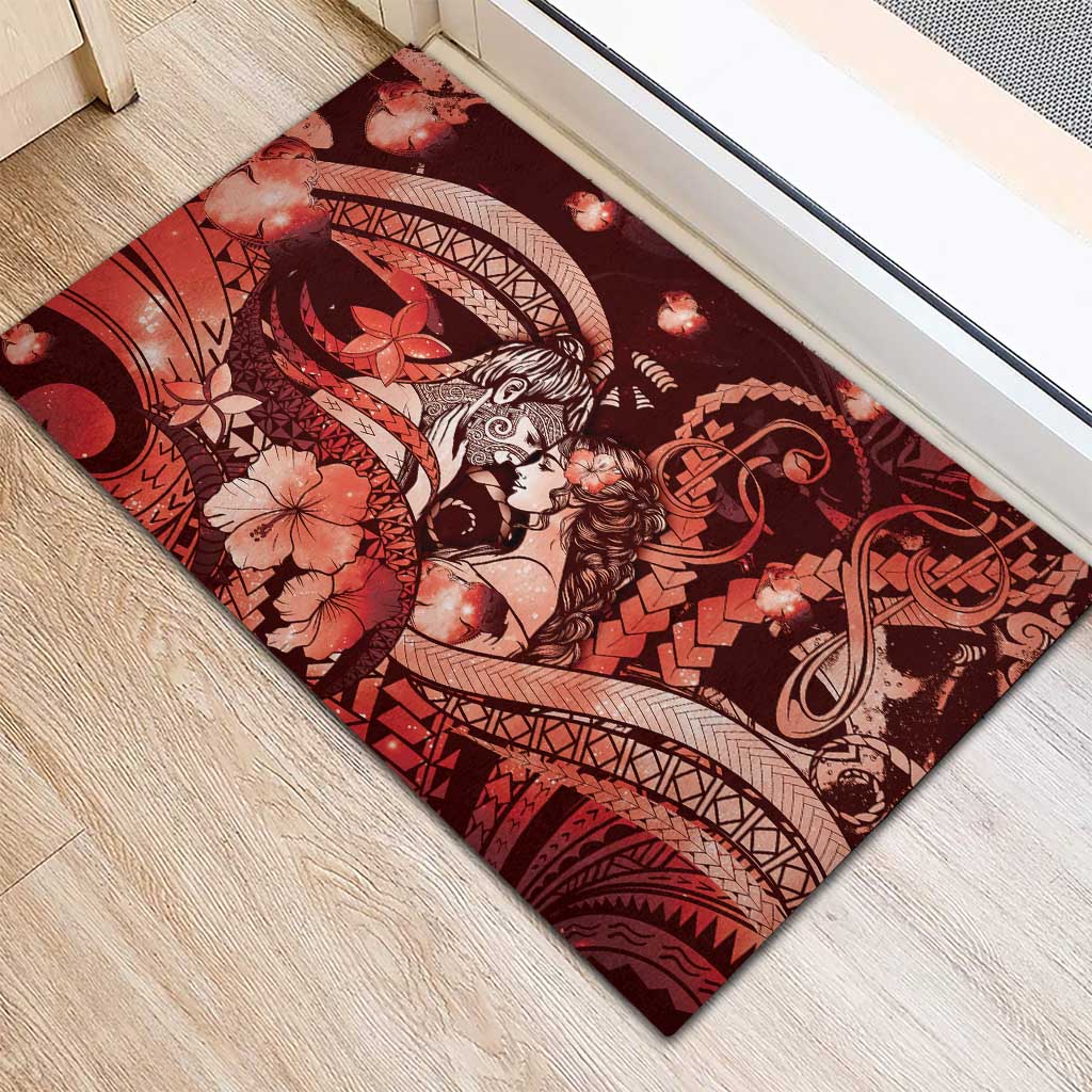 Maori Romantic Valentine Rubber Doormat The Hongi Kiss Red Galaxy DT05 - Polynesian Pride
