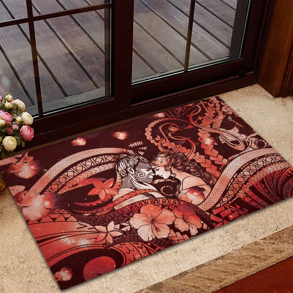 Maori Romantic Valentine Rubber Doormat The Hongi Kiss Red Galaxy DT05 - Polynesian Pride