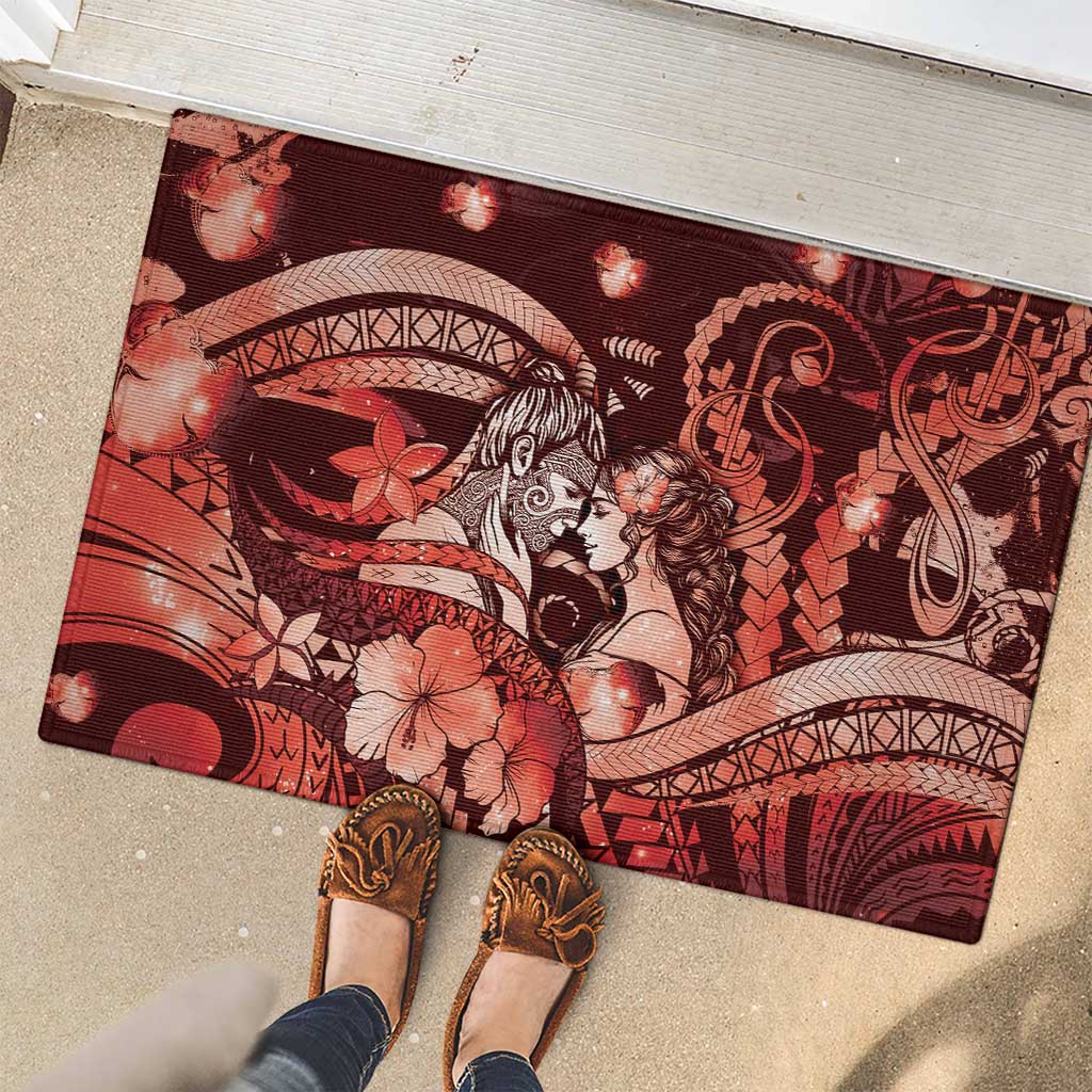 Maori Romantic Valentine Rubber Doormat The Hongi Kiss Red Galaxy DT05 - Polynesian Pride