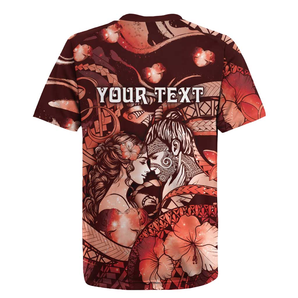 Personalised Maori Romantic Valentine Rugby Jersey The Hongi Kiss Red Galaxy DT05 - Polynesian Pride