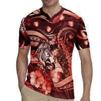 Personalised Maori Romantic Valentine Rugby Jersey The Hongi Kiss Red Galaxy DT05 - Polynesian Pride