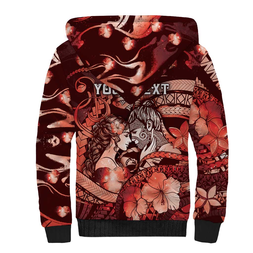 Personalised Maori Romantic Valentine Sherpa Hoodie The Hongi Kiss Red Galaxy DT05 - Polynesian Pride