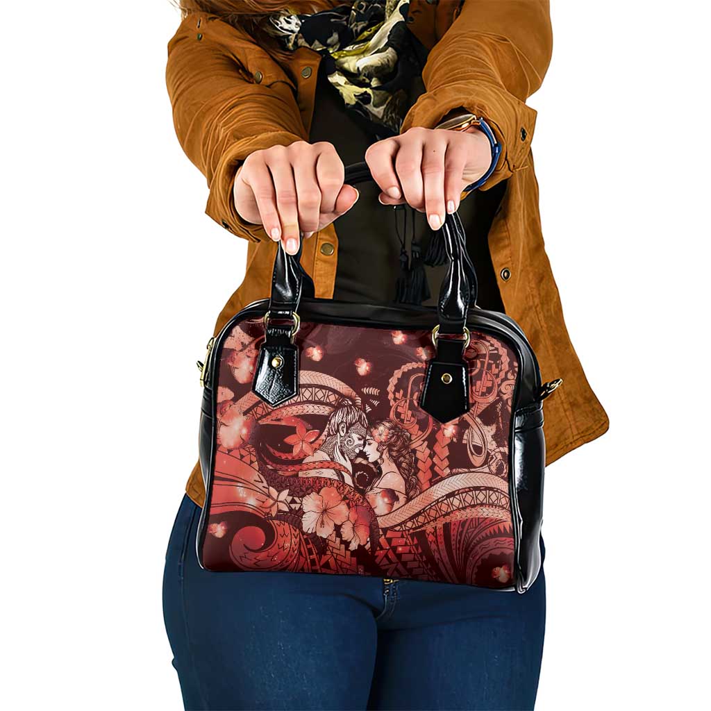 Maori Romantic Valentine Shoulder Handbag The Hongi Kiss Red Galaxy DT05 One Size Red - Polynesian Pride