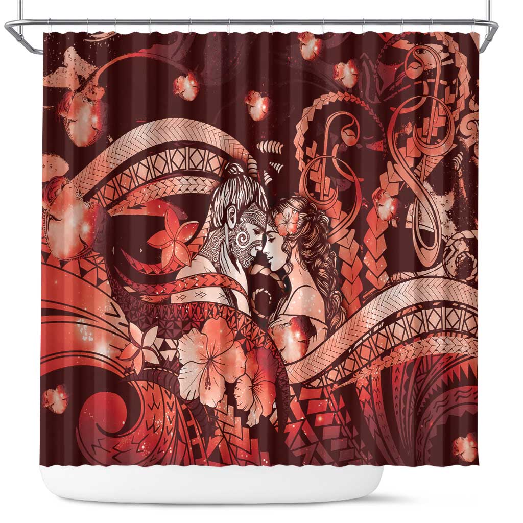 Maori Romantic Valentine Shower Curtain The Hongi Kiss Red Galaxy DT05 Red - Polynesian Pride