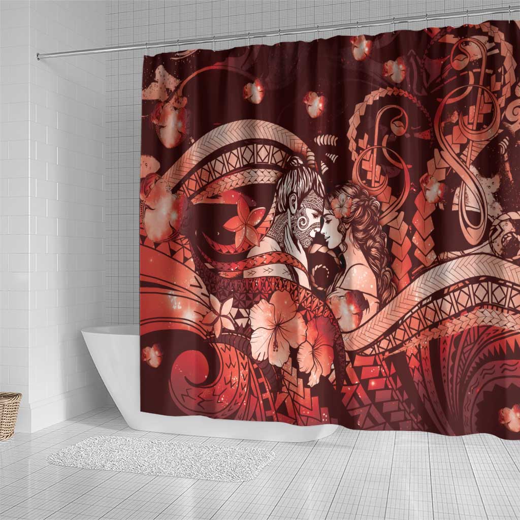 Maori Romantic Valentine Shower Curtain The Hongi Kiss Red Galaxy DT05 - Polynesian Pride
