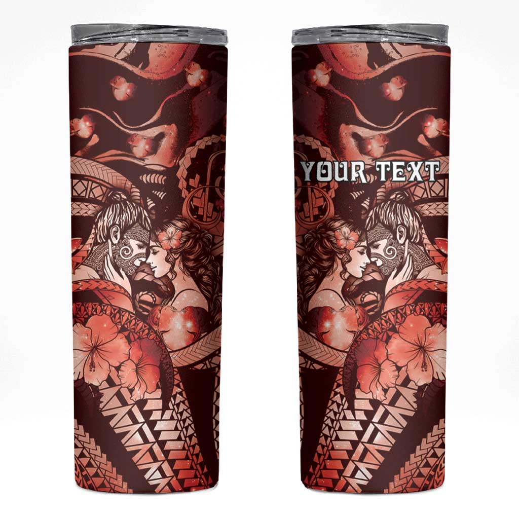 Personalised Maori Romantic Valentine Skinny Tumbler The Hongi Kiss Red Galaxy DT05 Red - Polynesian Pride