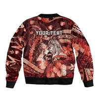 Personalised Maori Romantic Valentine Sleeve Zip Bomber Jacket The Hongi Kiss Red Galaxy
