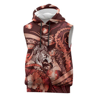 Personalised Maori Romantic Valentine Sleeveless Hoodie The Hongi Kiss Red Galaxy DT05 Red - Polynesian Pride