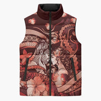 Personalised Maori Romantic Valentine Sleeveless Puffer Jacket The Hongi Kiss Red Galaxy DT05 Unisex Red - Polynesian Pride