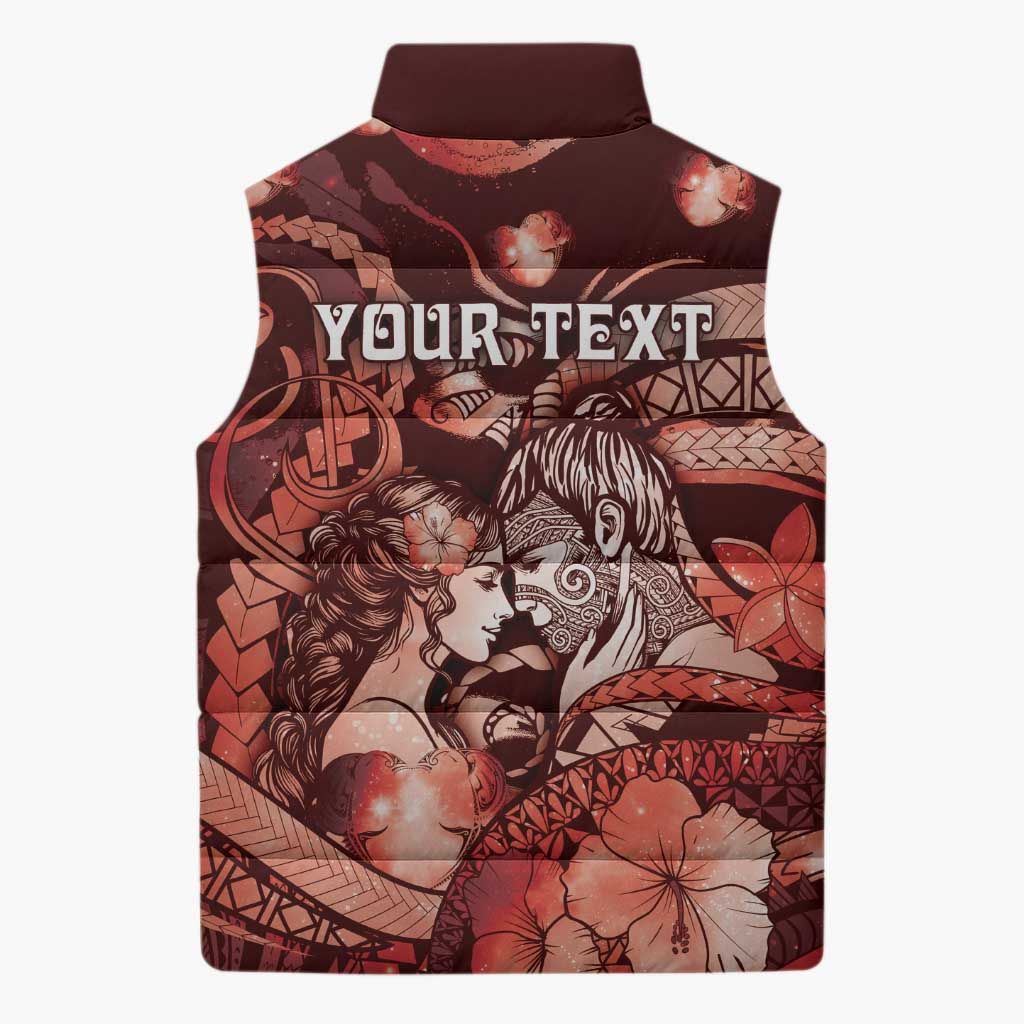 Personalised Maori Romantic Valentine Sleeveless Puffer Jacket The Hongi Kiss Red Galaxy DT05 - Polynesian Pride