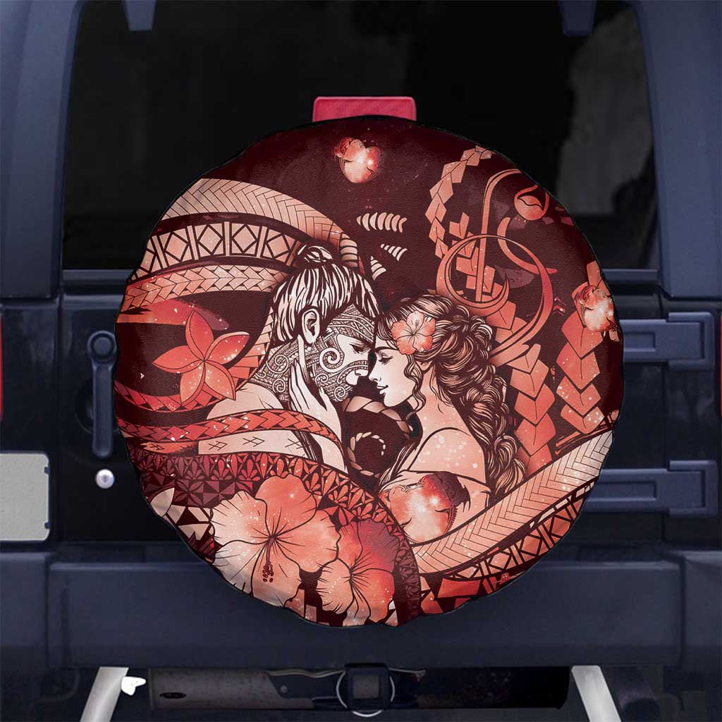Maori Romantic Valentine Spare Tire Cover The Hongi Kiss Red Galaxy DT05 No hole Red - Polynesian Pride