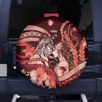 Maori Romantic Valentine Spare Tire Cover The Hongi Kiss Red Galaxy DT05 No hole Red - Polynesian Pride