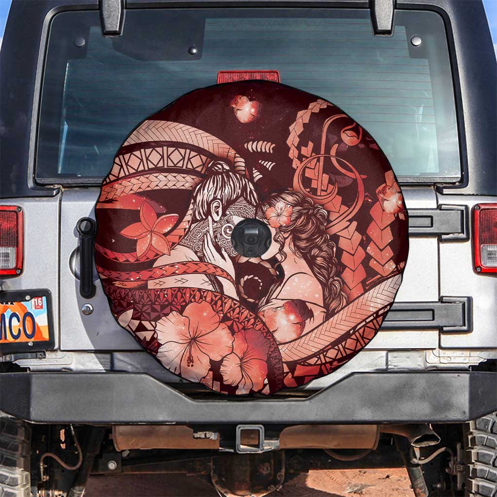 Maori Romantic Valentine Spare Tire Cover The Hongi Kiss Red Galaxy DT05 Red - Polynesian Pride