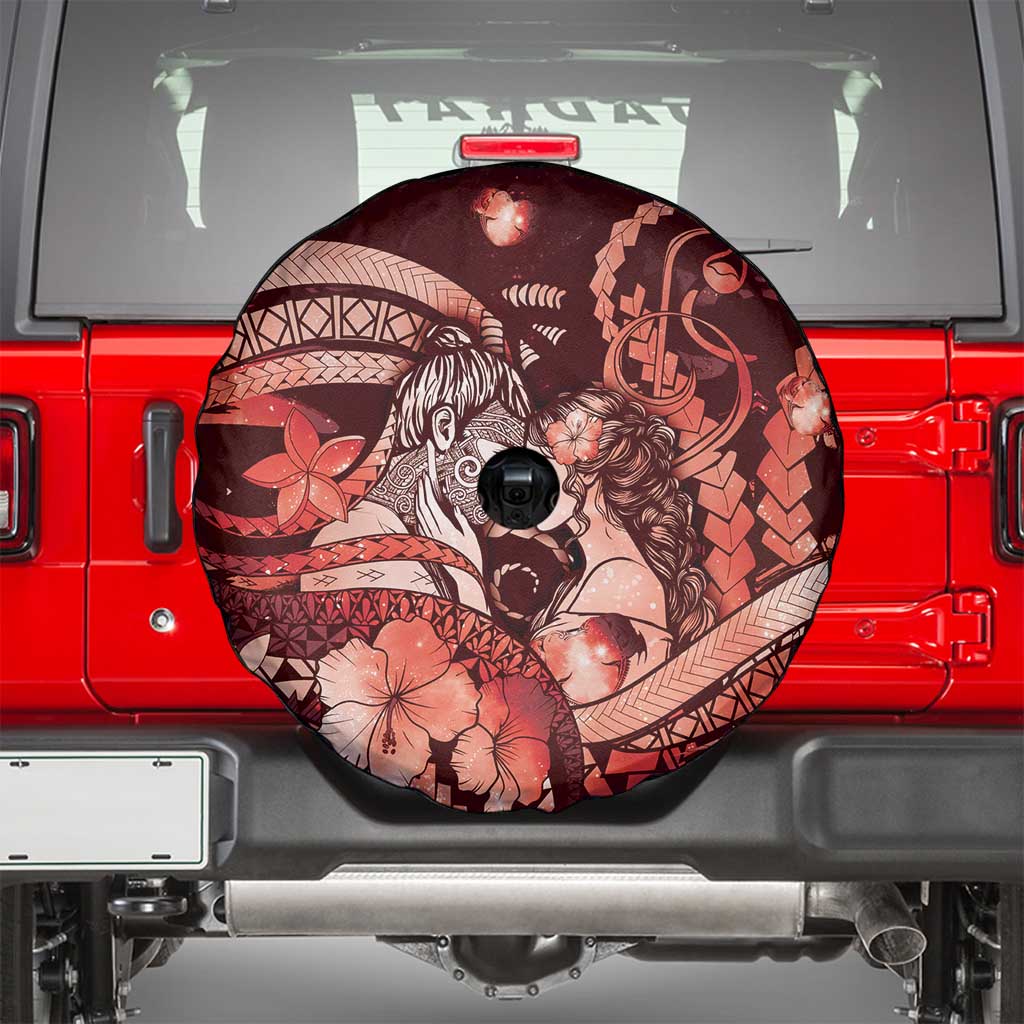 Maori Romantic Valentine Spare Tire Cover The Hongi Kiss Red Galaxy DT05 - Polynesian Pride