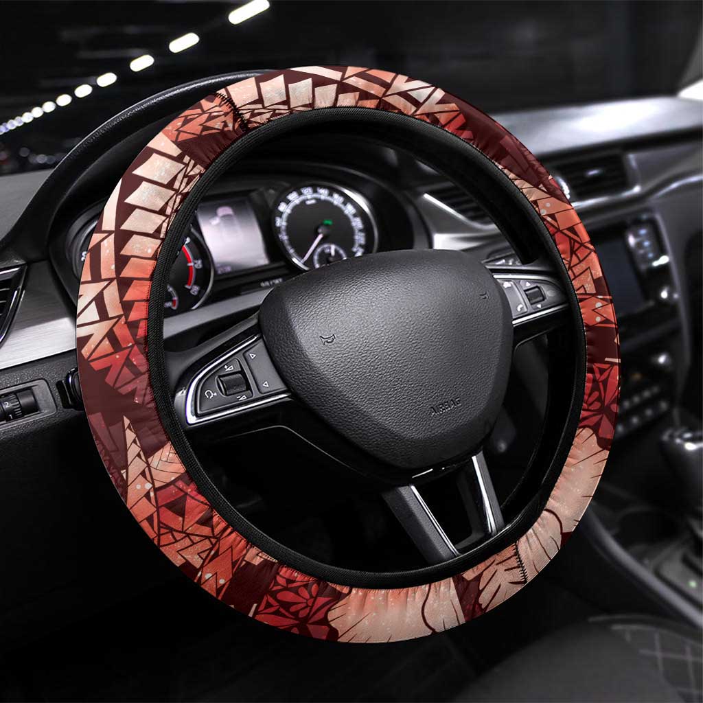Maori Romantic Valentine Steering Wheel Cover The Hongi Kiss Red Galaxy DT05 Universal Fit Red - Polynesian Pride