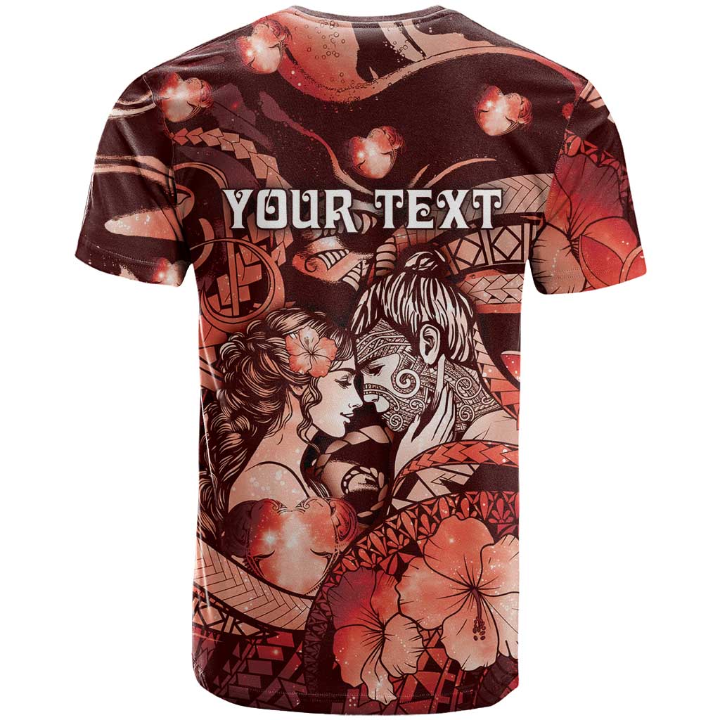Personalised Maori Romantic Valentine T Shirt The Hongi Kiss Red Galaxy DT05 - Polynesian Pride