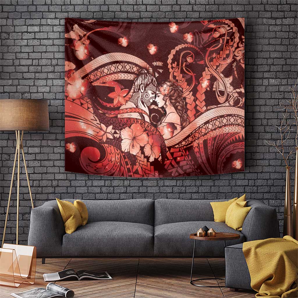 Maori Romantic Valentine Tapestry The Hongi Kiss Red Galaxy DT05 Red - Polynesian Pride