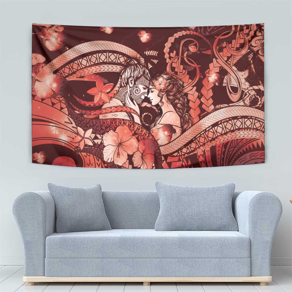 Maori Romantic Valentine Tapestry The Hongi Kiss Red Galaxy