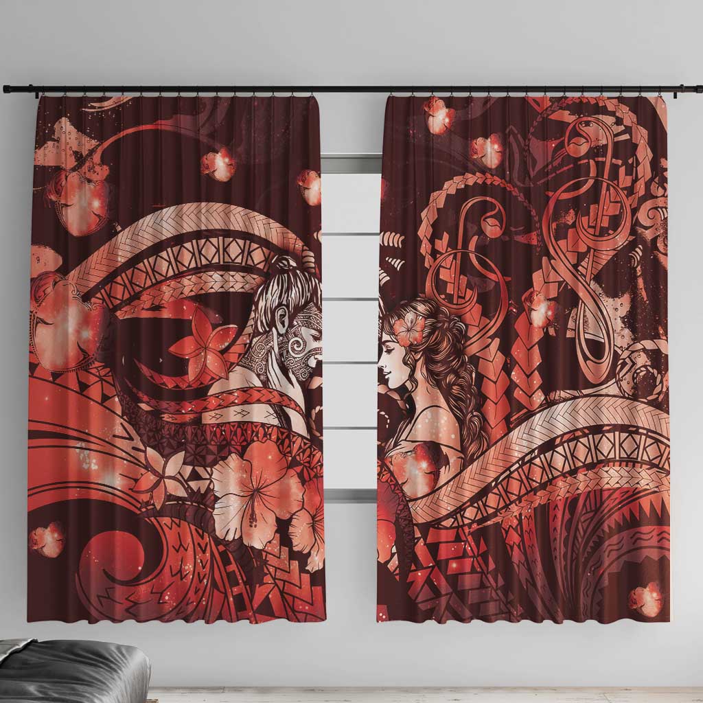 Maori Romantic Valentine Window Curtain The Hongi Kiss Red Galaxy DT05 With Hooks Red - Polynesian Pride