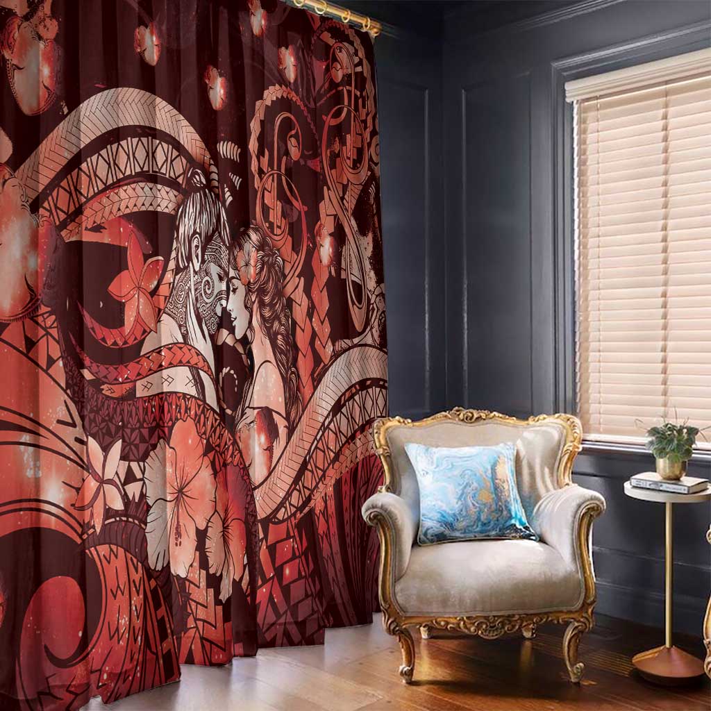 Maori Romantic Valentine Window Curtain The Hongi Kiss Red Galaxy DT05 - Polynesian Pride