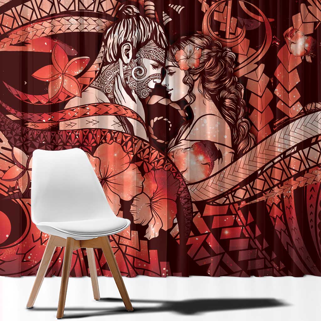 Maori Romantic Valentine Window Curtain The Hongi Kiss Red Galaxy DT05 - Polynesian Pride